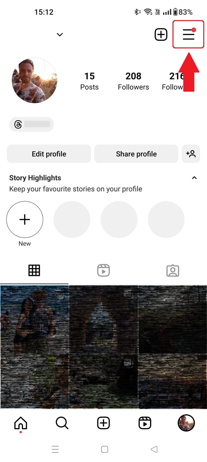 Instagram Profile Menu Highlighted