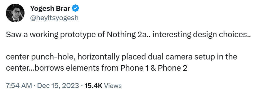 A Nothing Phone 2a design leak by Yogesh Brar.