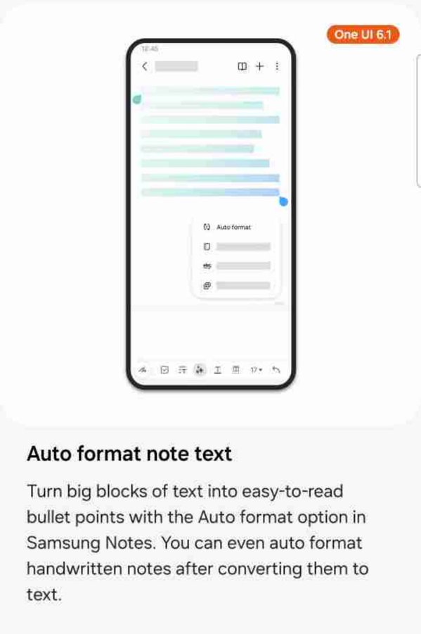 One UI 6 1 AI Auto Format Notes