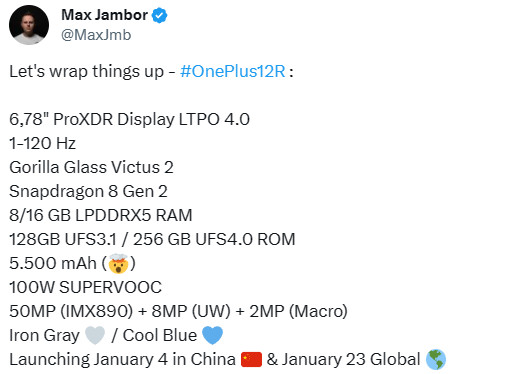 OnePlus 12R Max Jambor twitter
