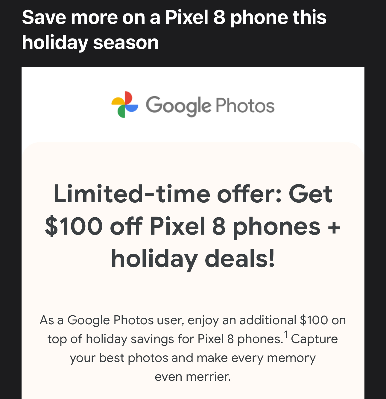 Pixel 8 Google Photos offer