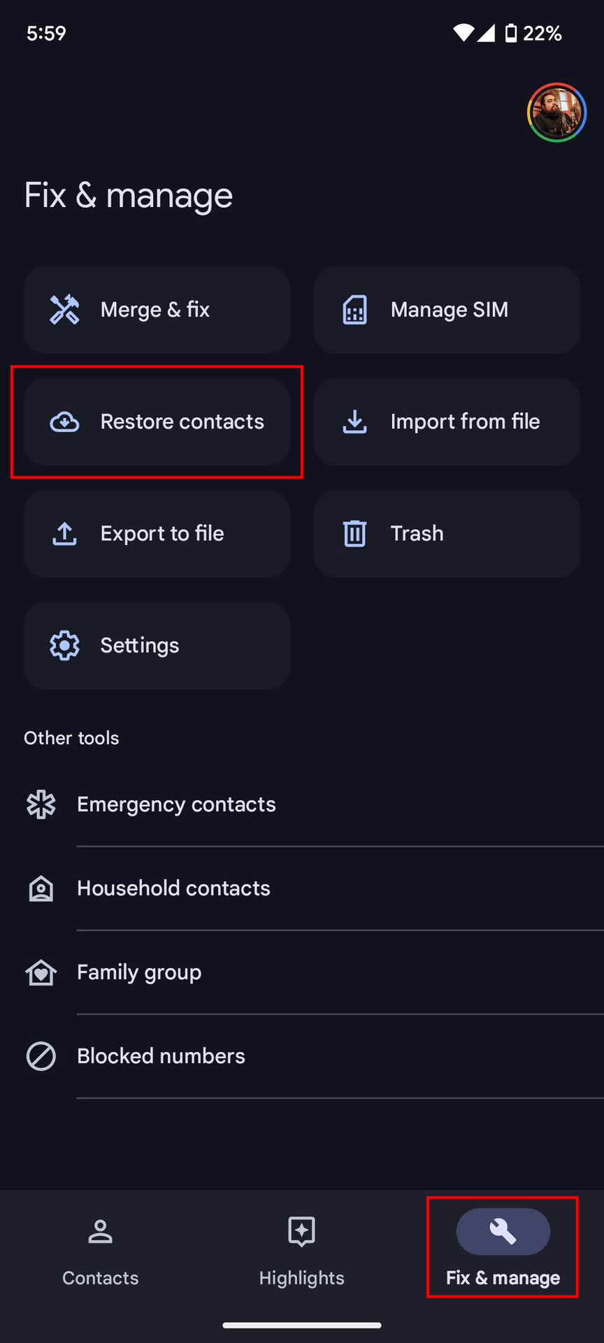Restore contacts from a Google One backup (1)