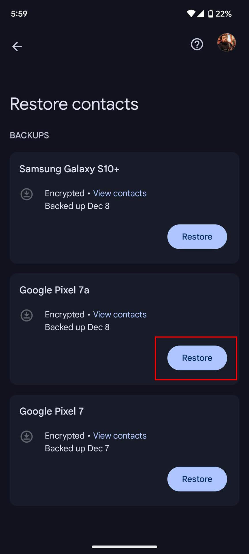 Restore contacts from a Google One backup (2)