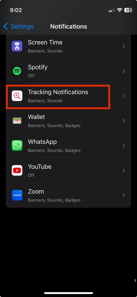 tracking notifications