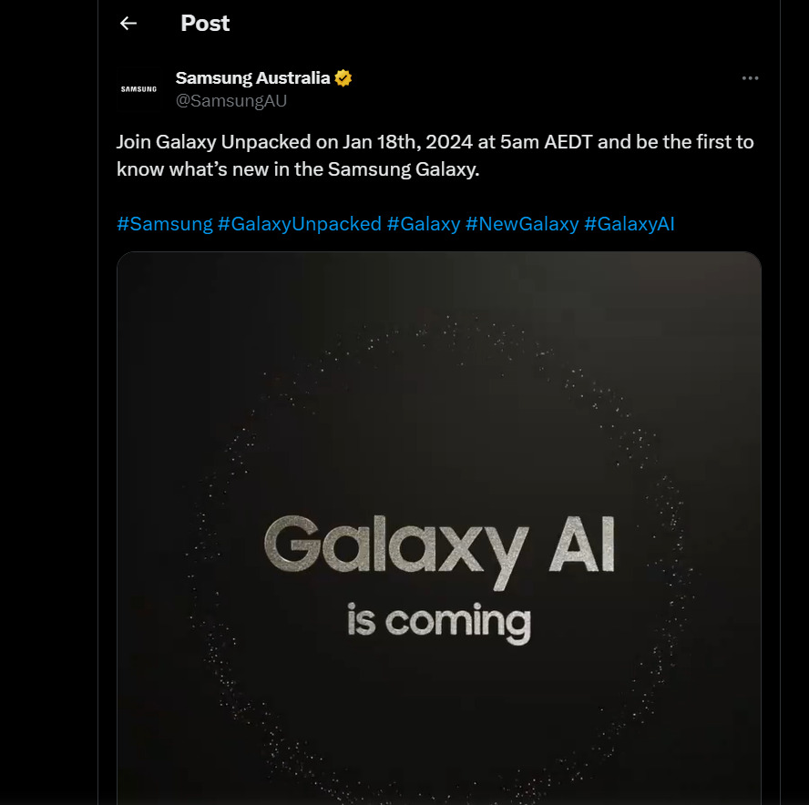 Galaxy Unpacked tweet