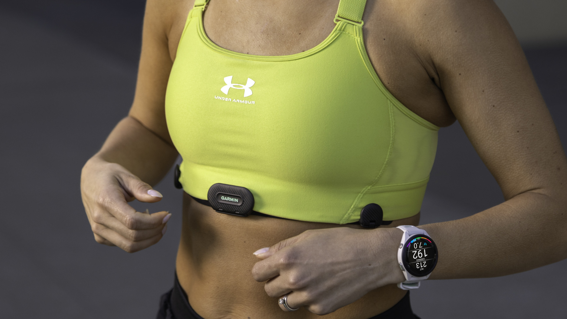 The Garmin HRM-Fit heart rate monitor.