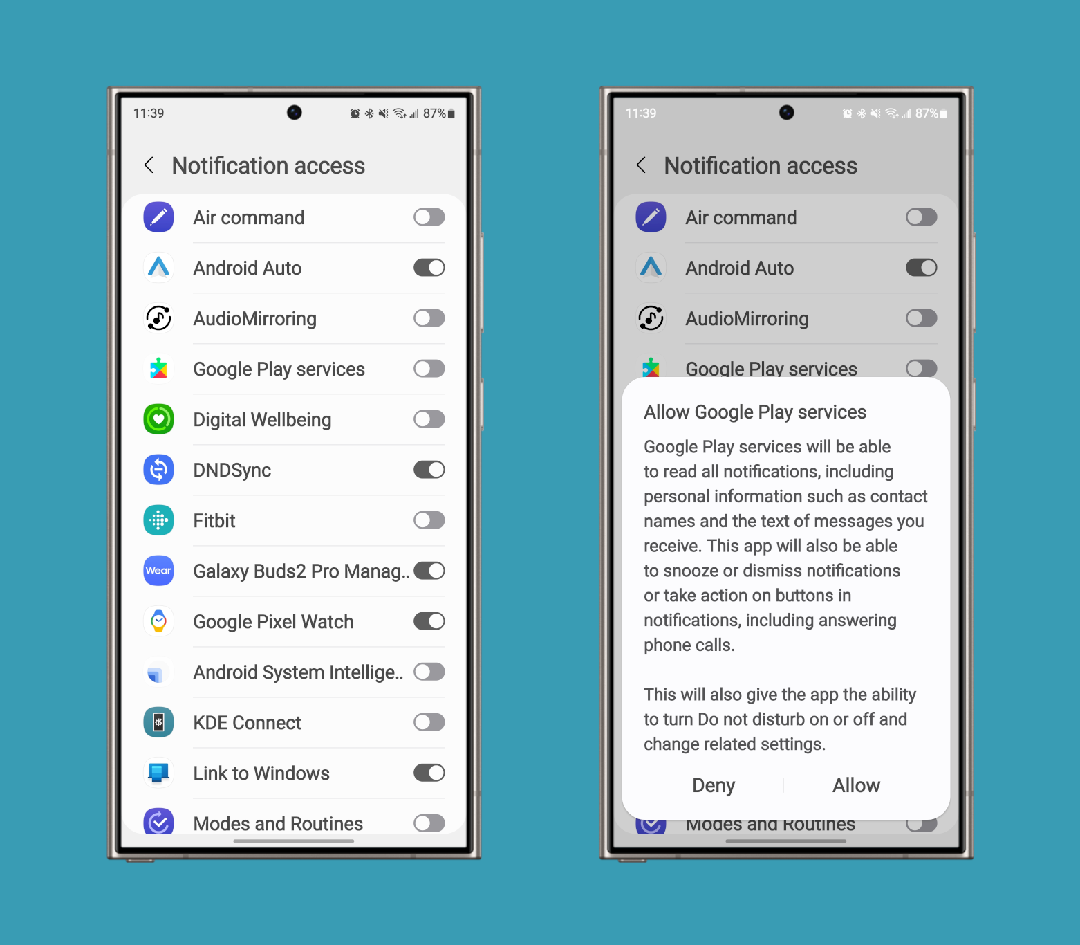 Android notification access settings