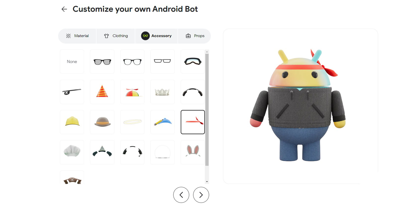 Google Bot Builder accessory selection