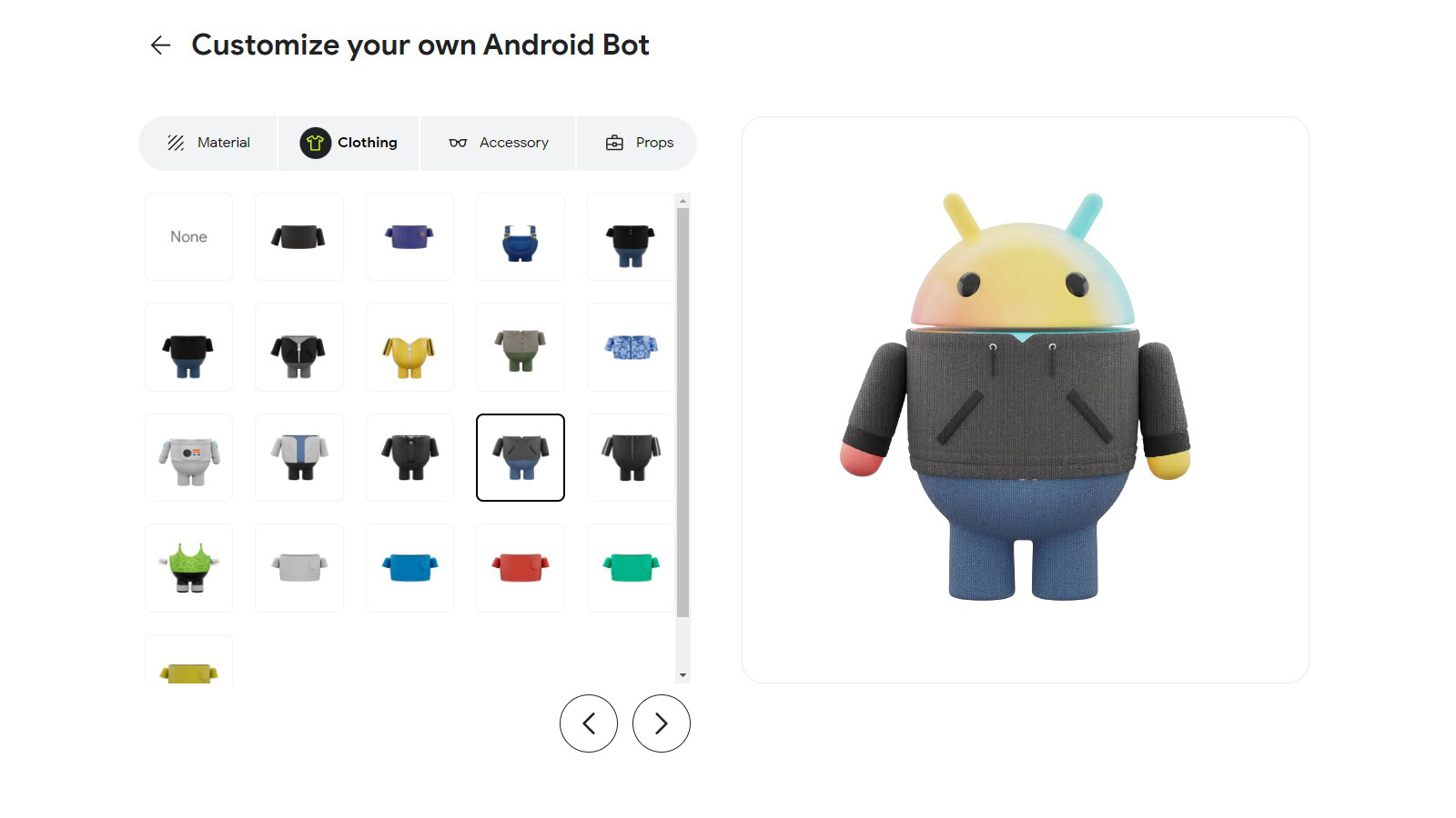 Google Bot Builder clothing selection