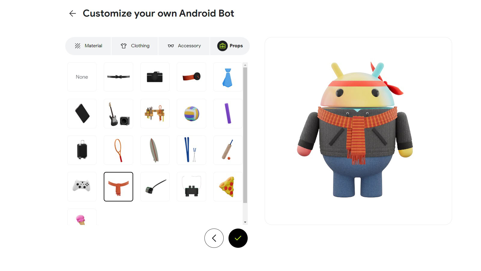 Google Bot Builder props selection