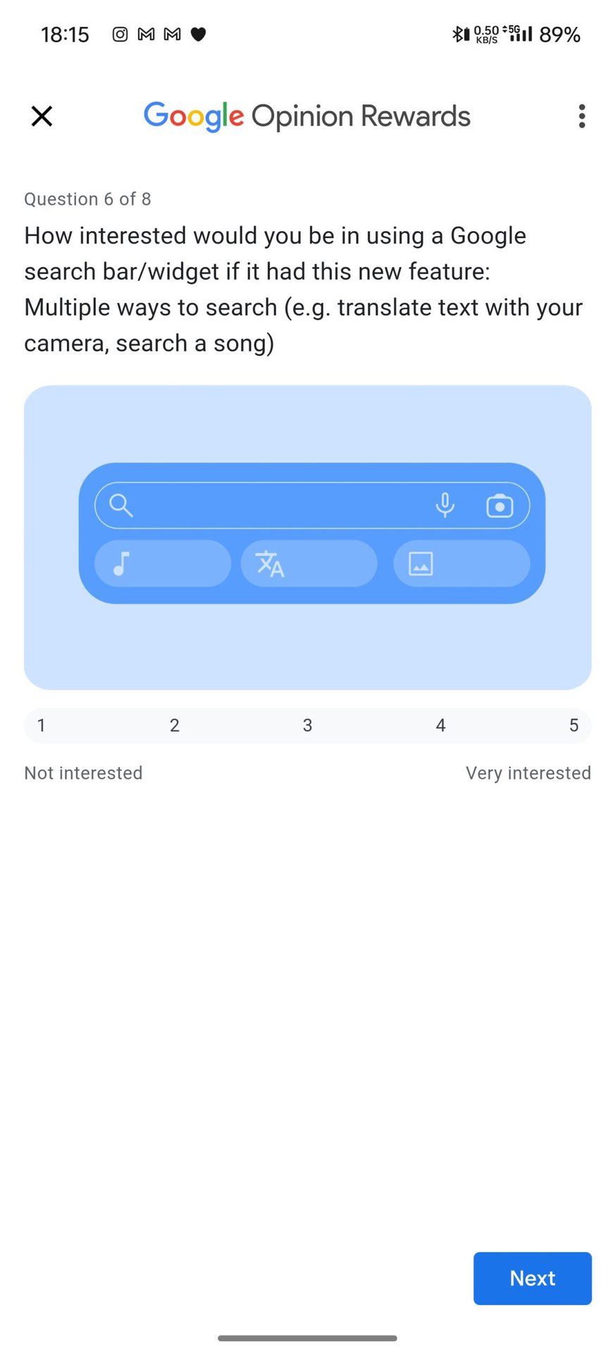 Google Opinion Rewards survery Google Search Home screen widget (2)