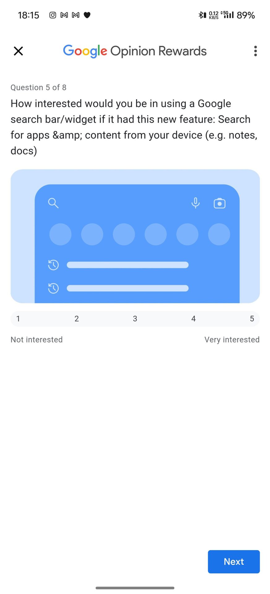 Google Opinion Rewards survery Google Search Home screen widget (3)
