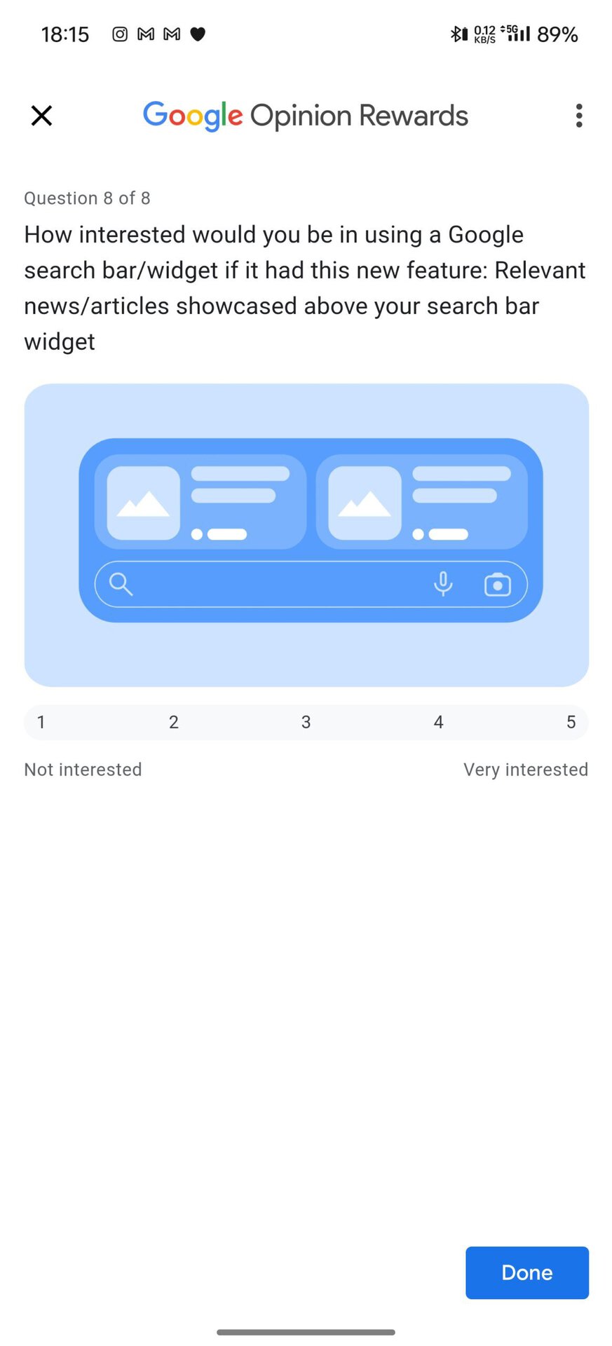 Google Opinion Rewards survery Google Search Home screen widget (4)
