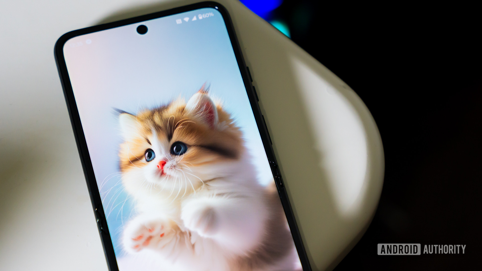 Phone showing cute wallpaper of cat