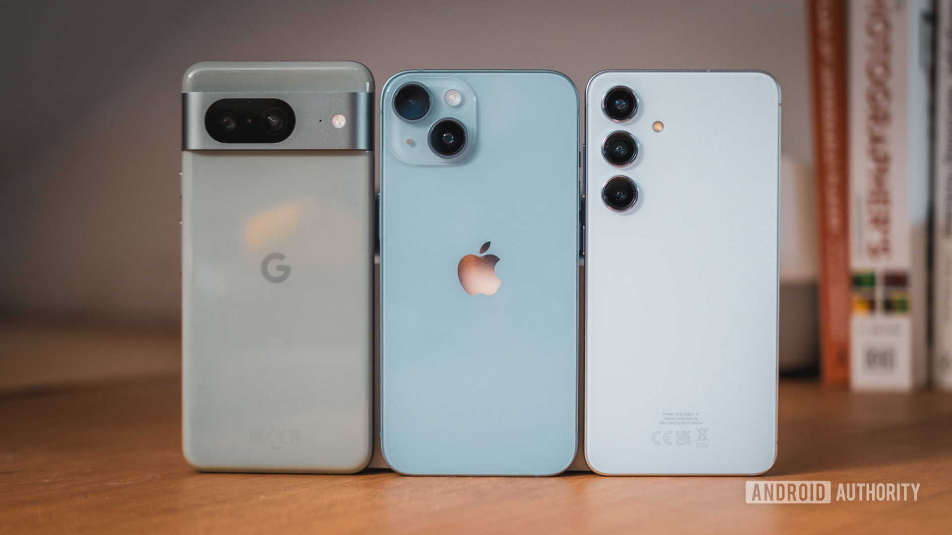 Samsung Galaxy S24 vs Google Pixel 8 vs Apple iPhone 15 backs