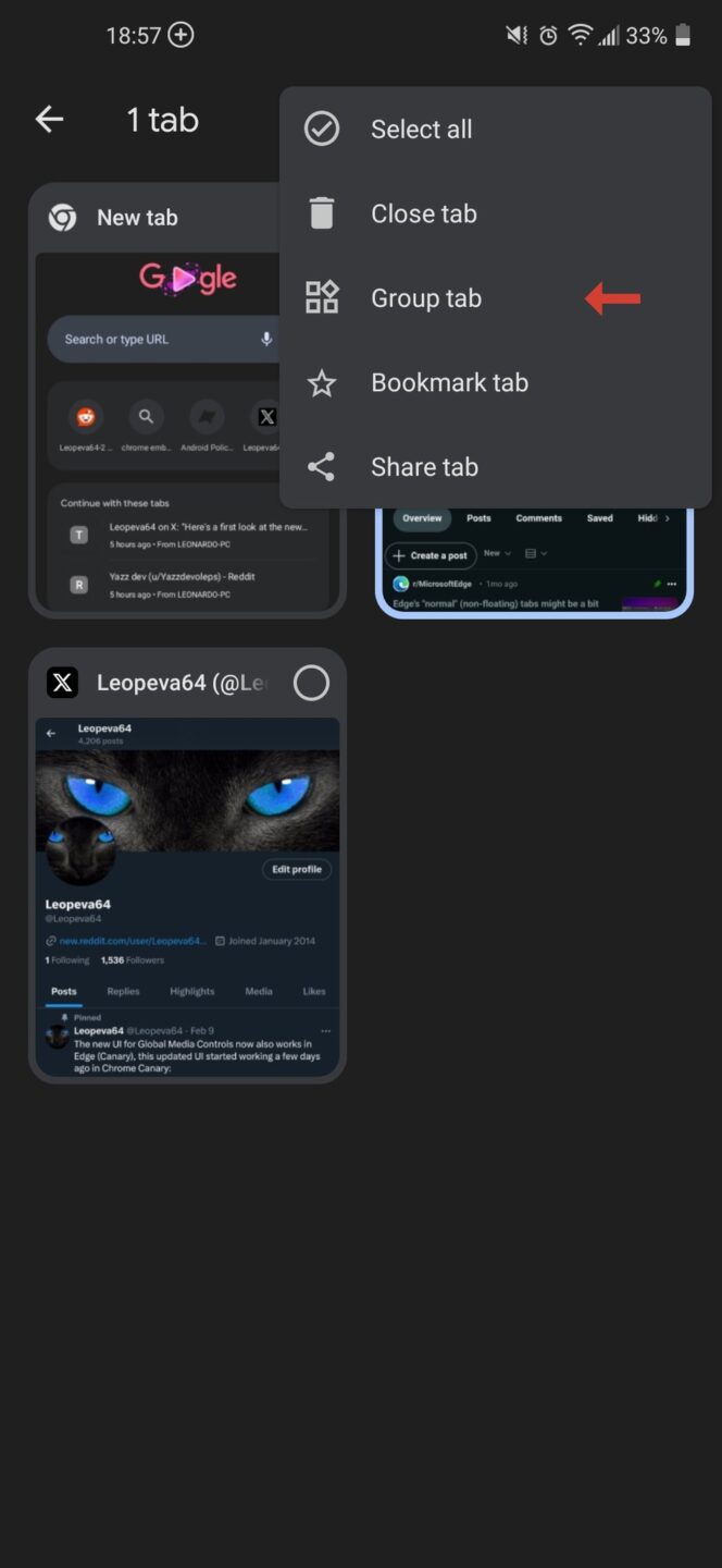 Chrome on Android will soon let you group a single tab