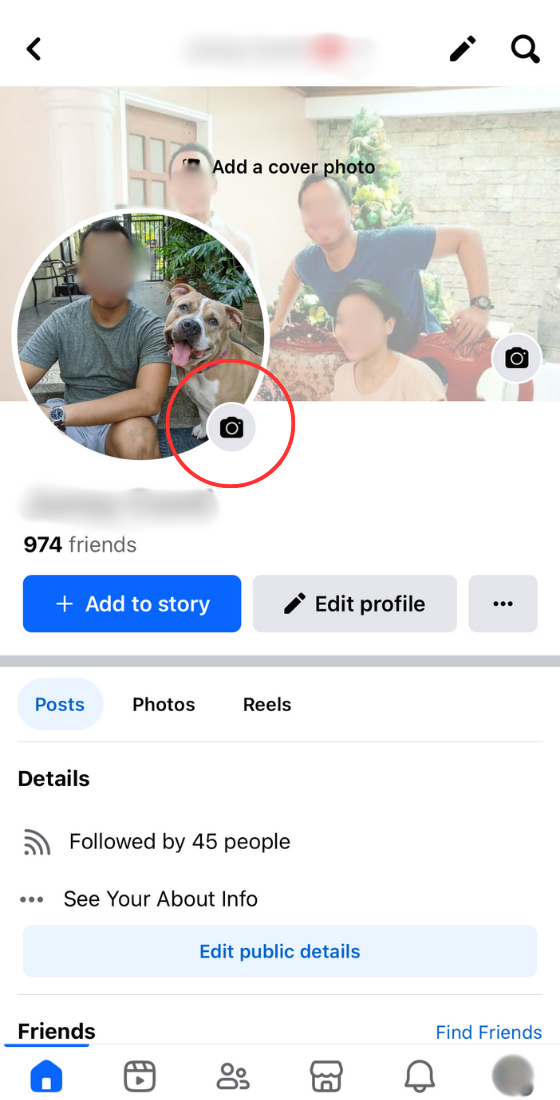 Tap on the camera icon in your profile picture