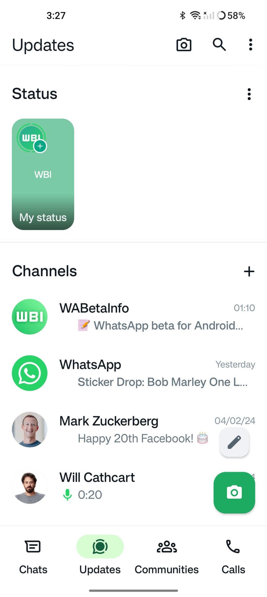 WhatsApp Stories tray