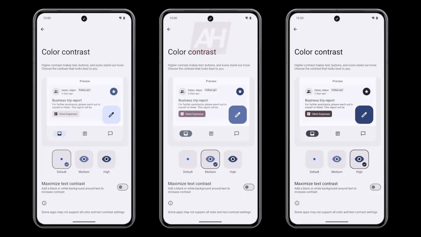 Android 15 Color contrast page
