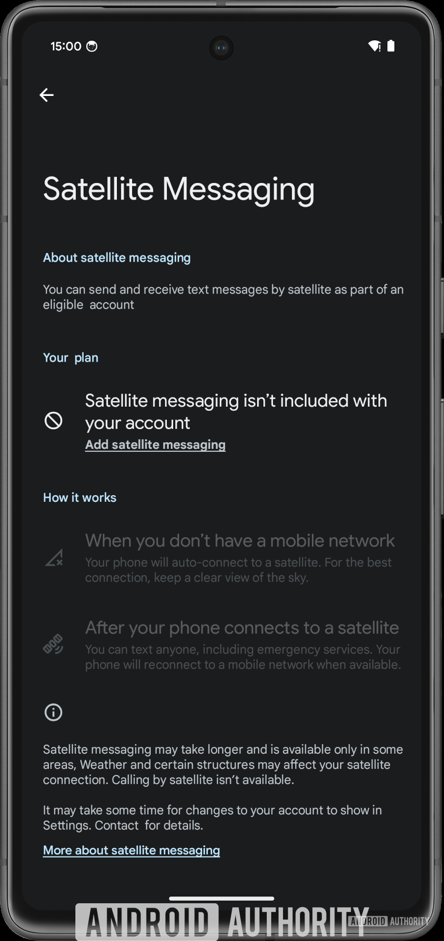 Android Satellite Messaging settings