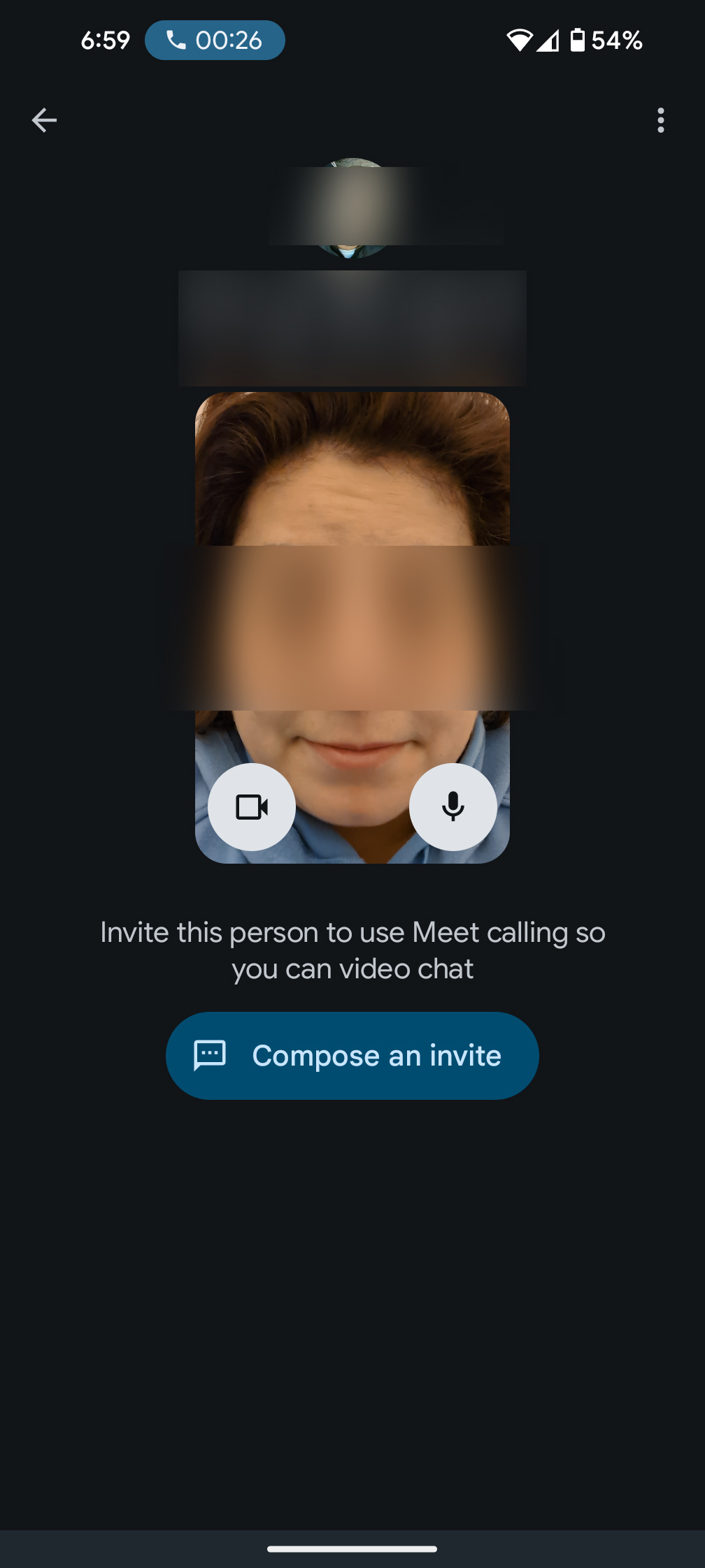 Google Phone App prompting to invite a person to Google Meet