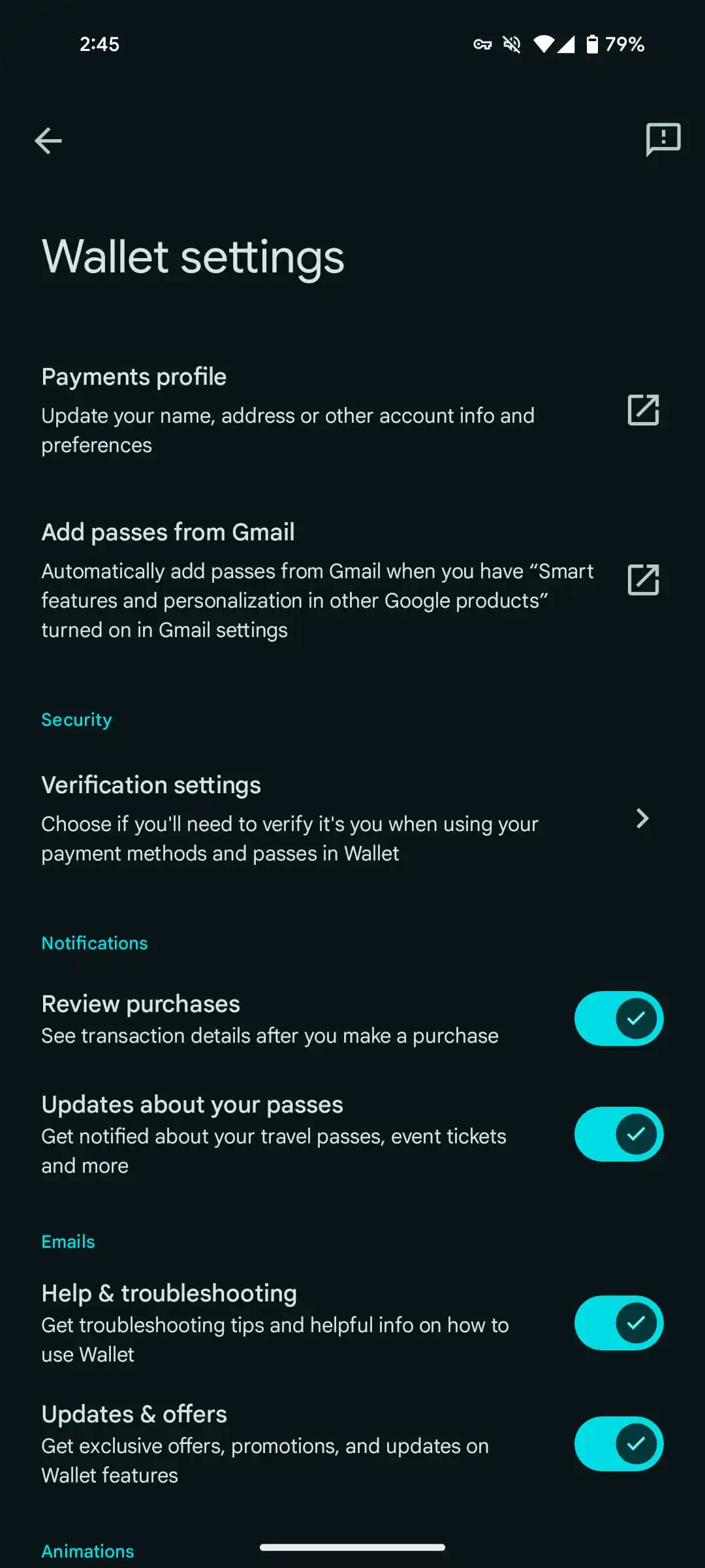 Google Wallet Verification settings 1