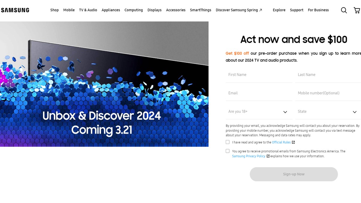Oferta de crédito de reserva de TV Samsung 2024