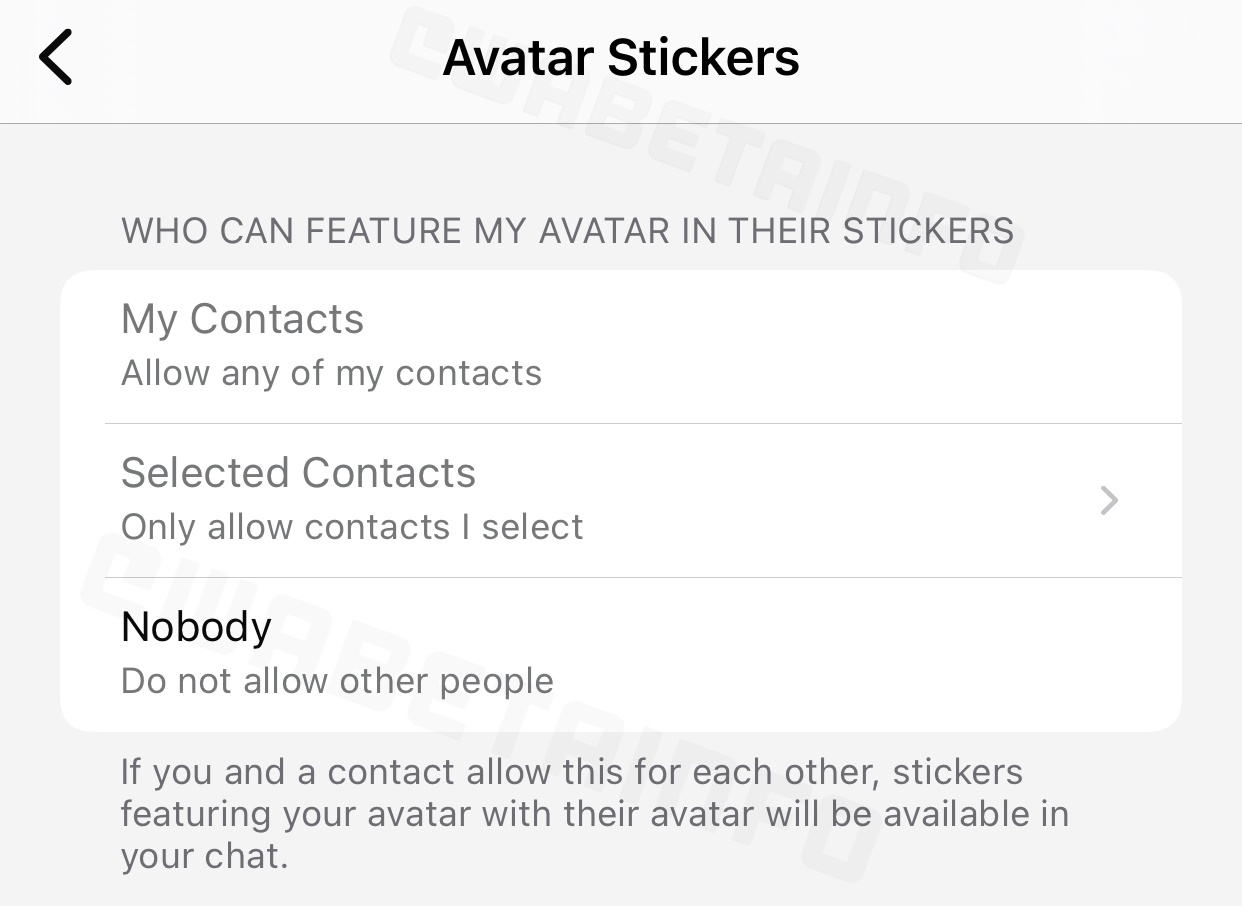WhatsApp Avatar sticker privacy 1