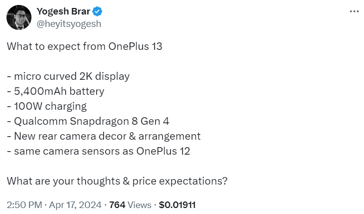 Vazamento de especificações do OnePlus 13