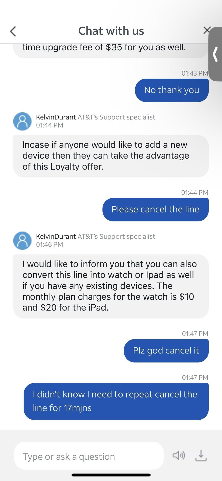 AT&T Customer chat 5