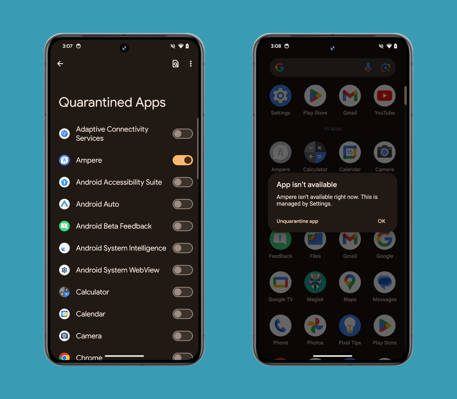 Aplicativos de quarentena Android 14 QPR2 Beta 1