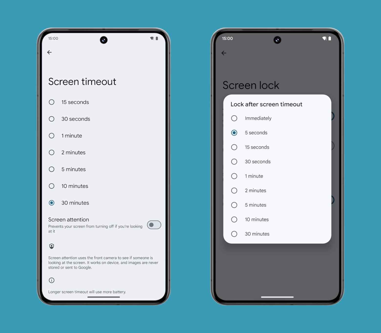 Screen timeout settings for Android 14