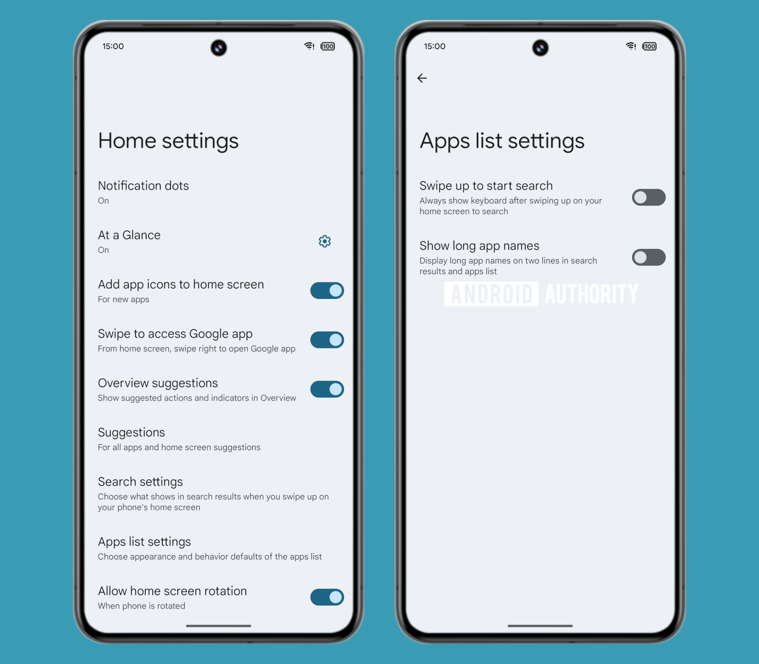 Paramètres de la liste des applications Android 15 Pixel Launcher