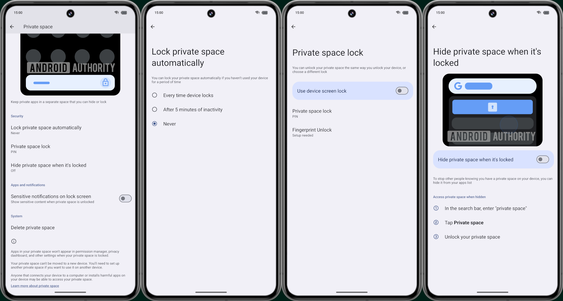 Configuración del espacio privado de Android 15