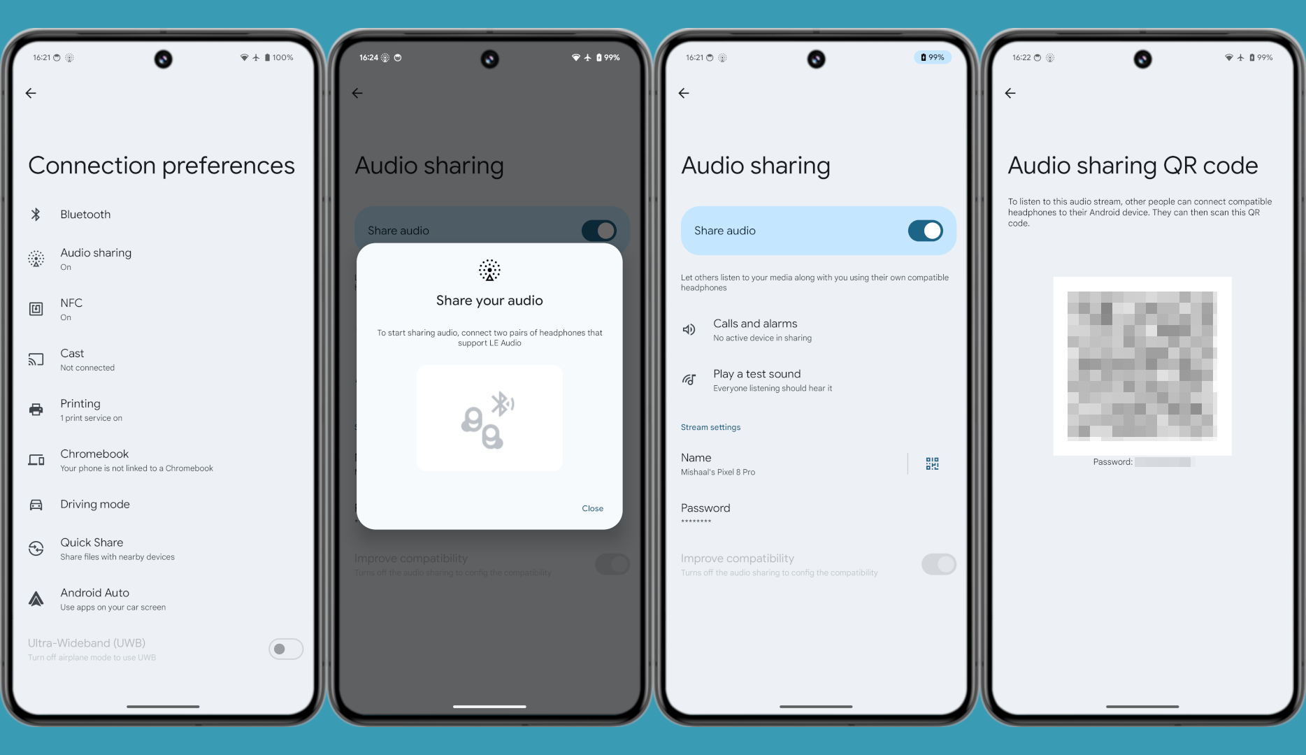 Configuración para compartir audio de Android 15