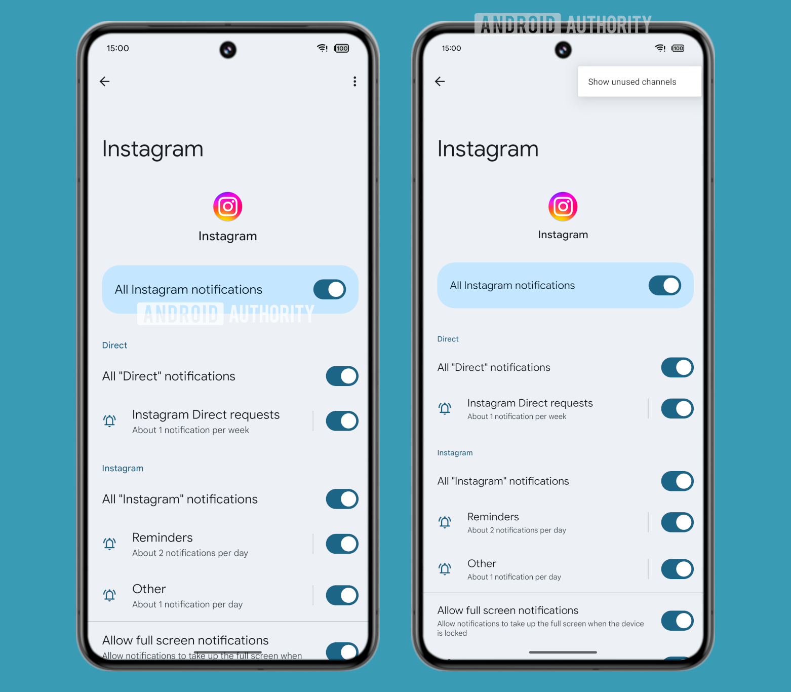 Android 15 show unused channels toggle