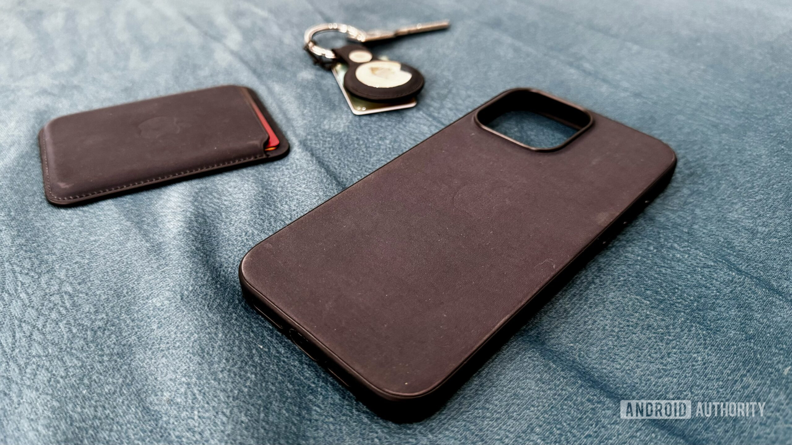 Apple FineWoven Accessories including iPhone case, MagSafe wallet, and AirTag keychain