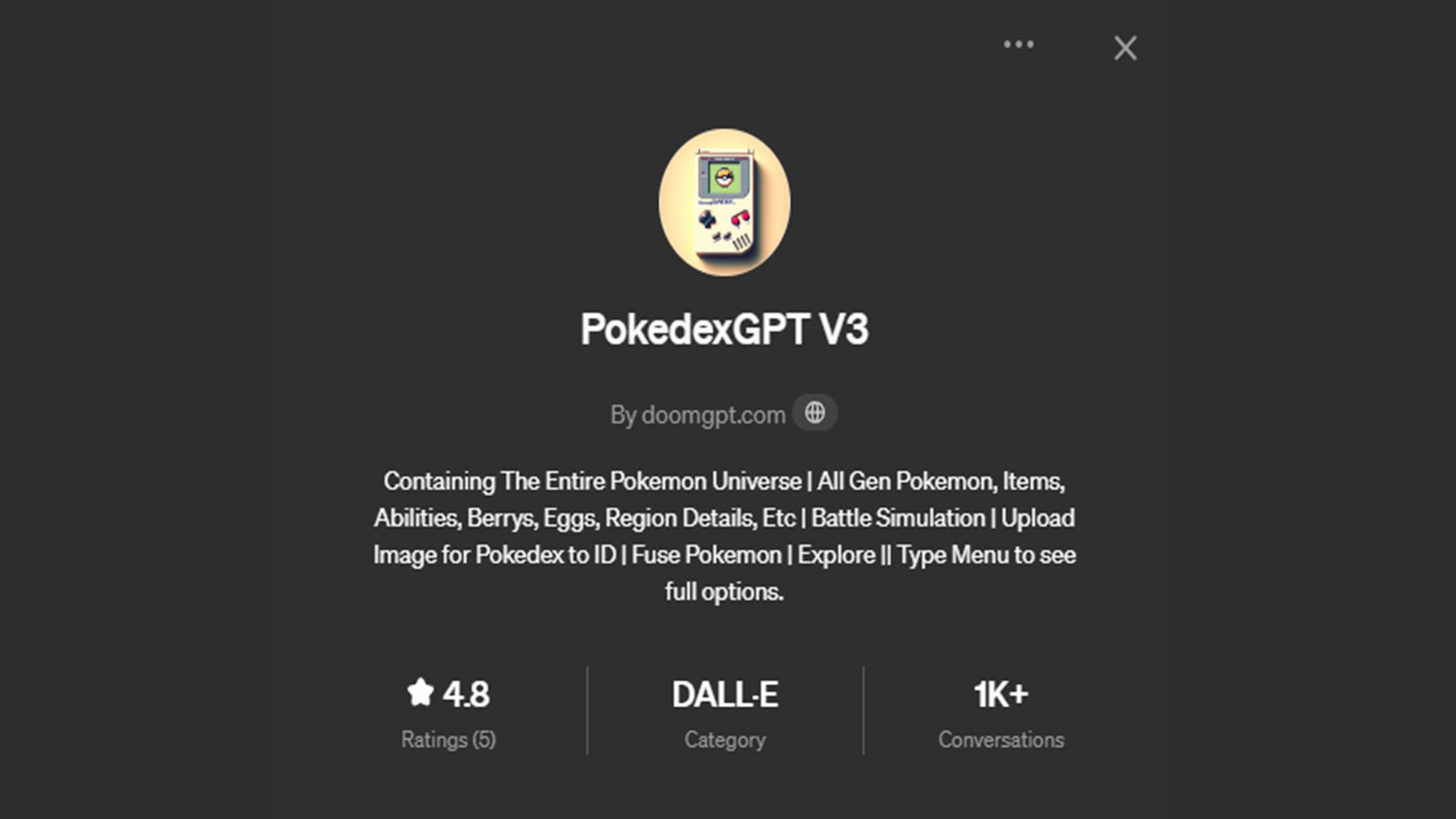 ChatGPT games PokedexGPT 1