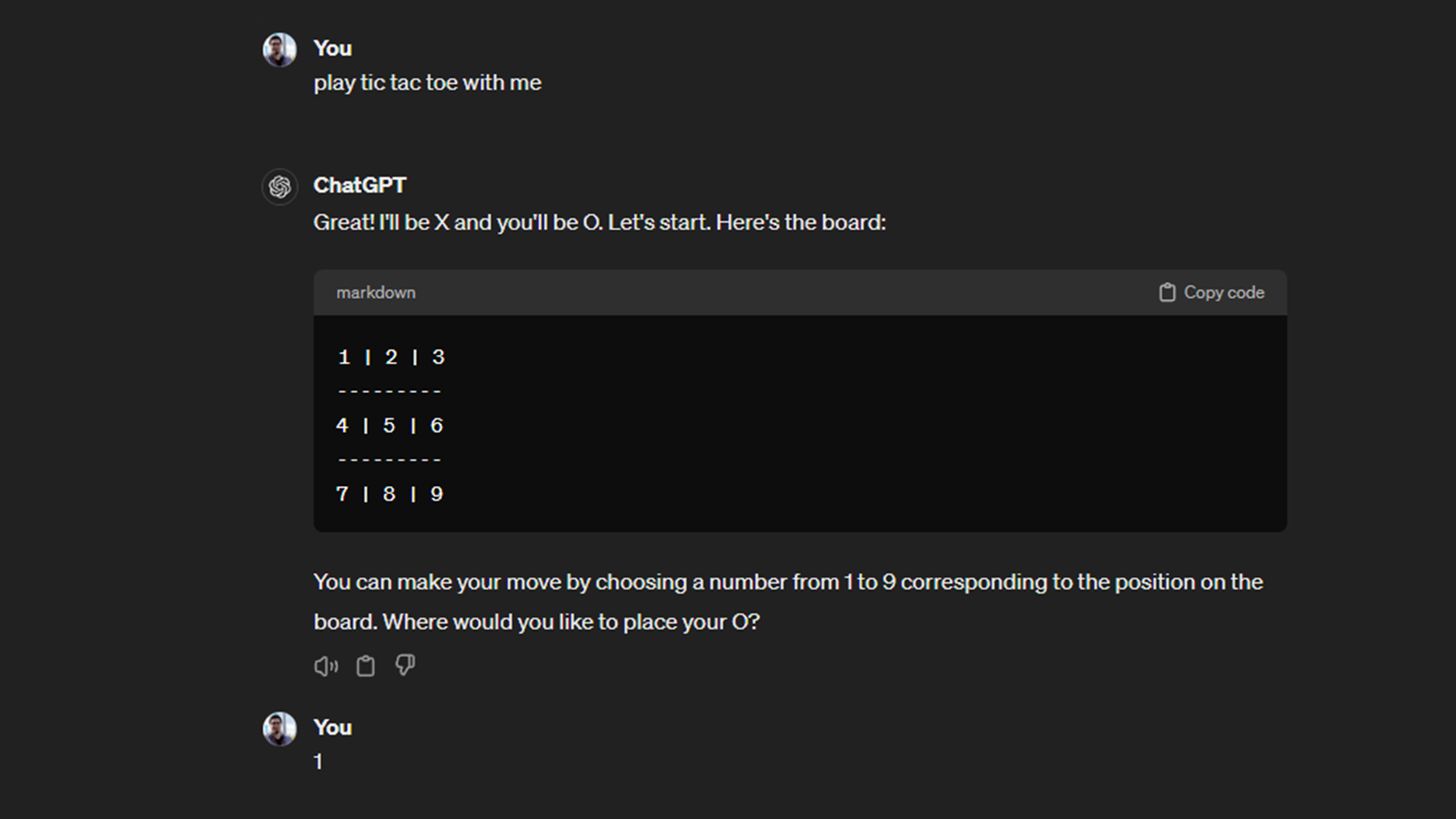 ChatGPT games Tic Tac Toe