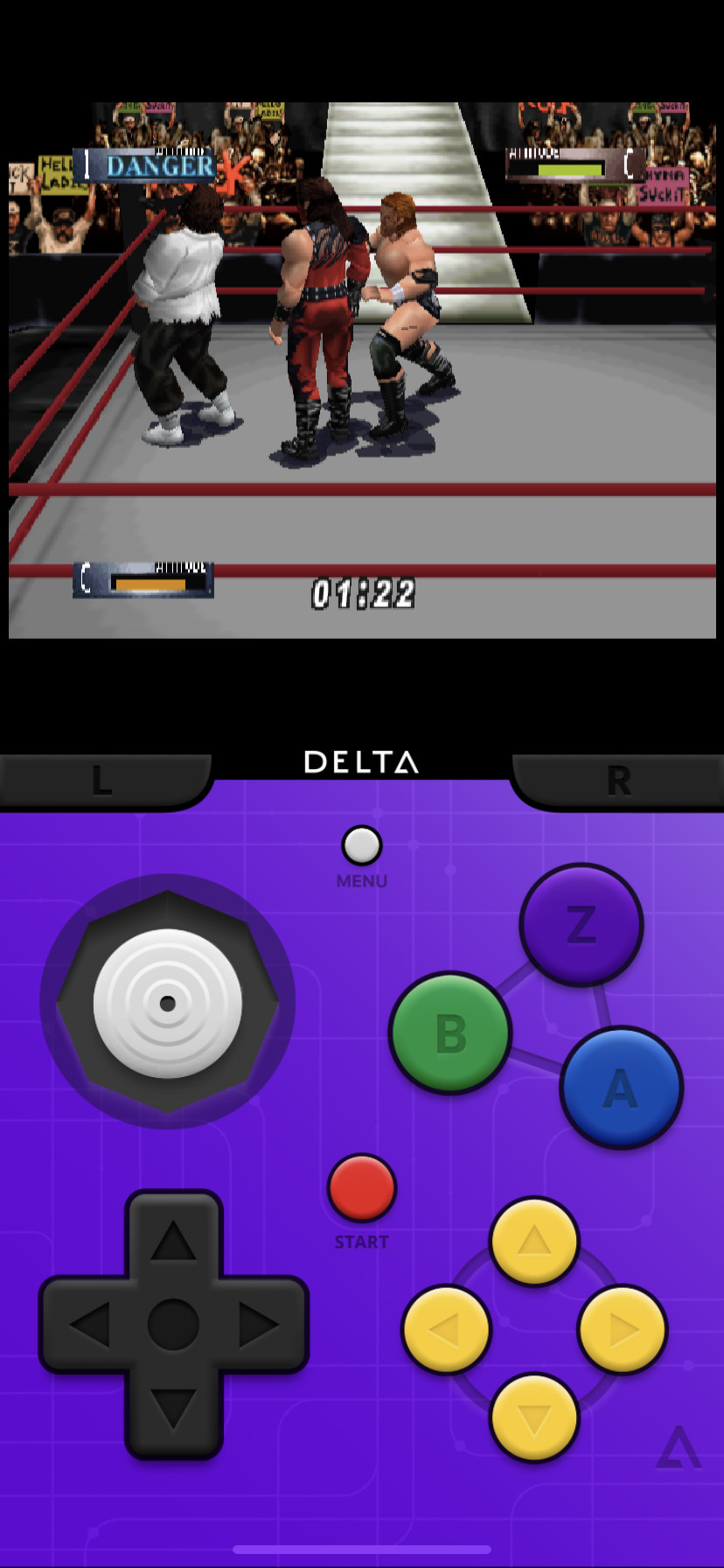 A screenshot of the Delta emulator running Wrestlemania 2000.
