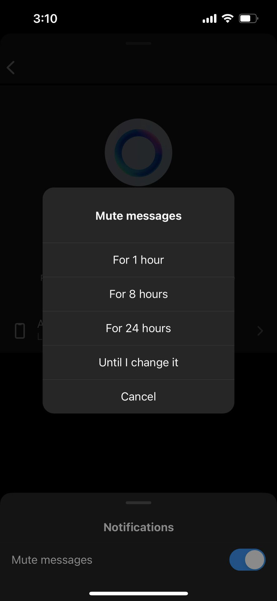 Instagram Meta AI chat mute options