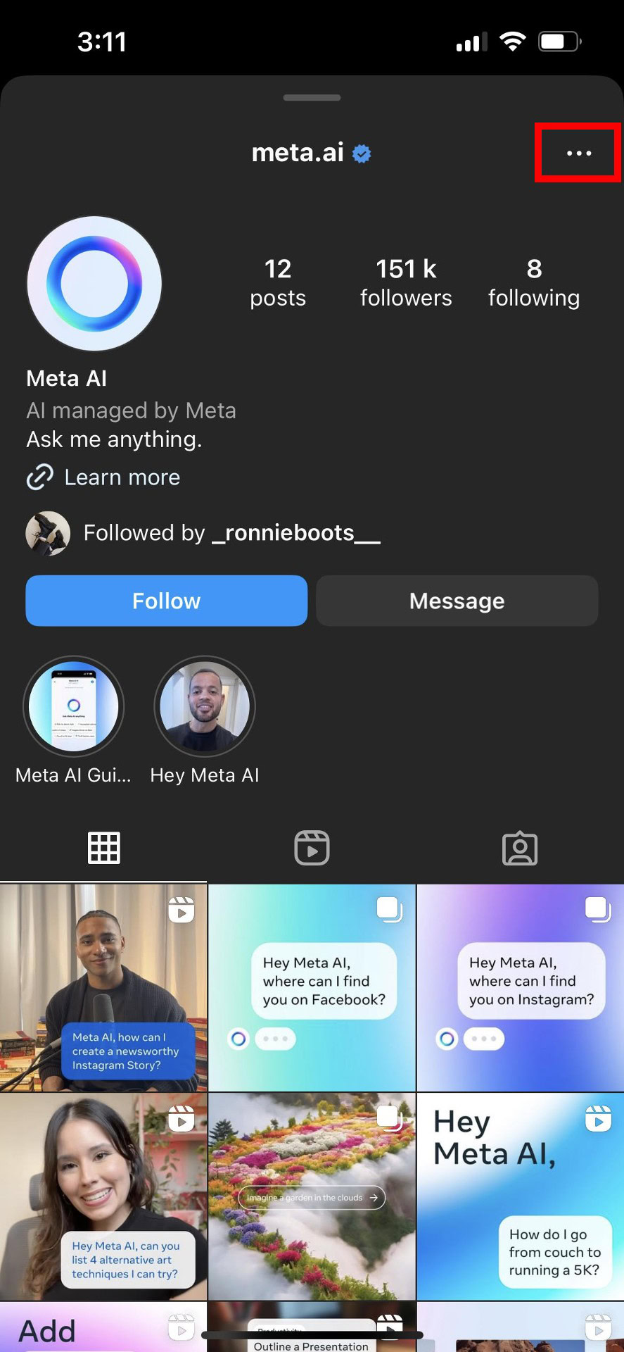 Instagram Meta AI profile