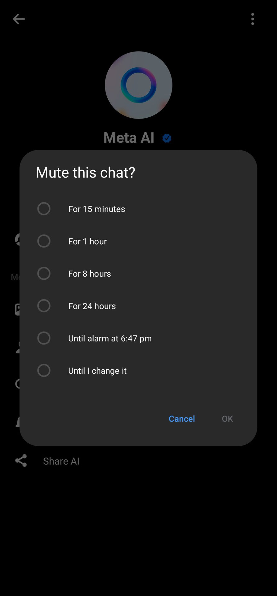 Messenger Meta AI chat mute options