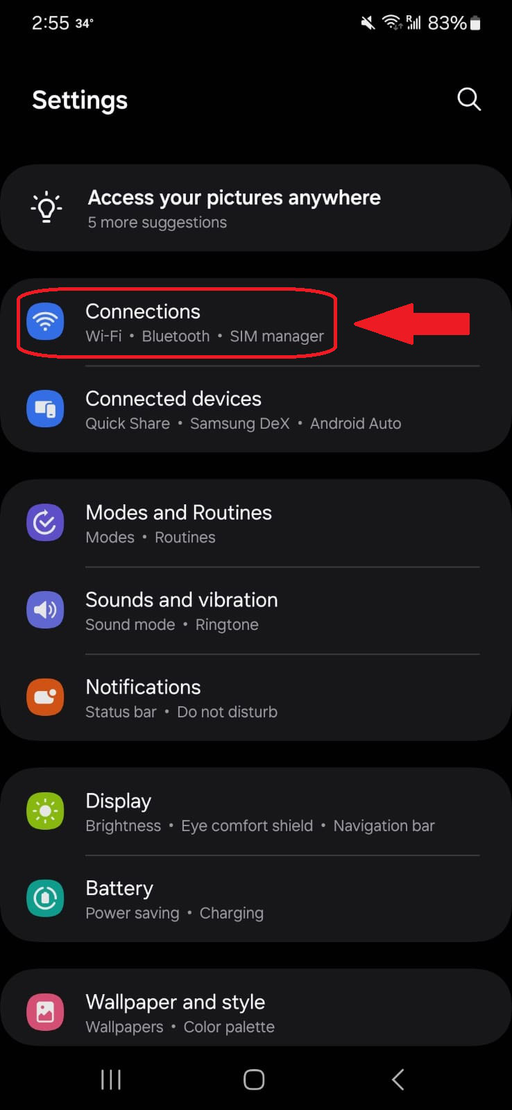 Galaxy S22 Plus Settings Connections Highlighted