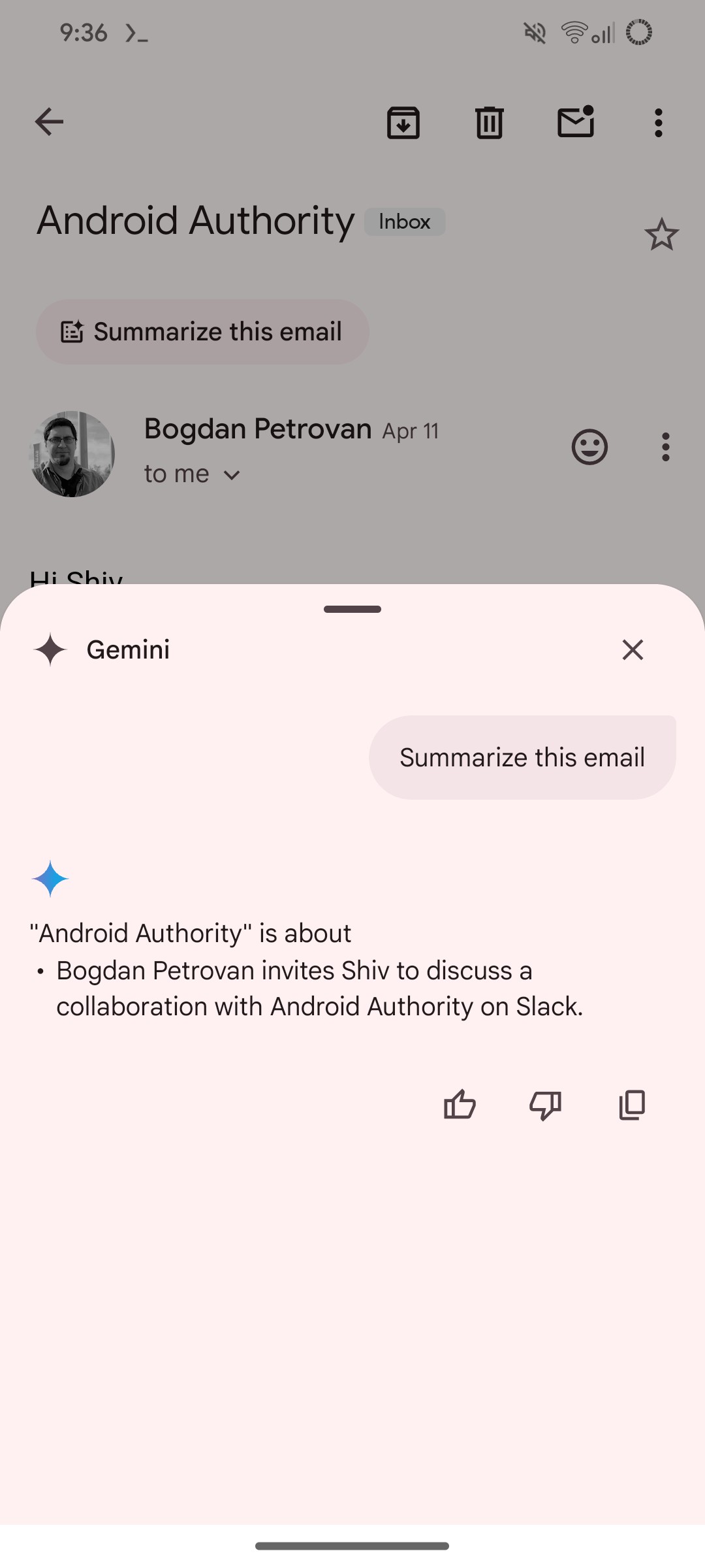 Gmail sur Android résume Gemini
