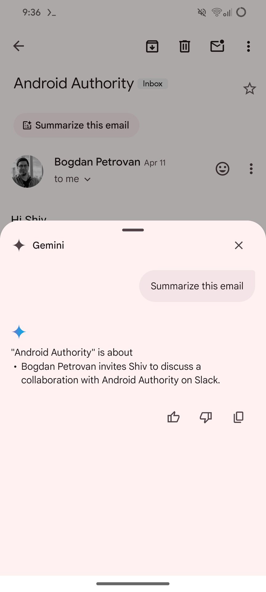 Gemini’s summarize feature in Gmail for Android is now functioning