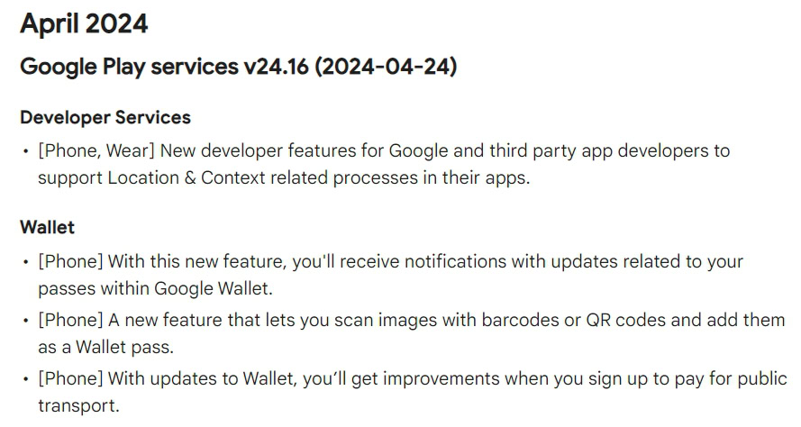 Google Play System Updates New changelog