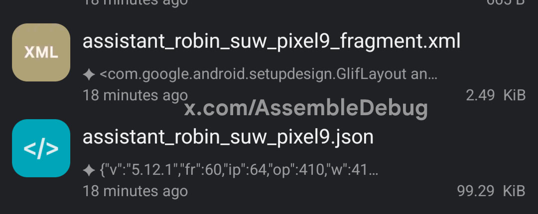 La aplicación de Google Pixel 9 menciona AssembleDebug TheSpAndroid