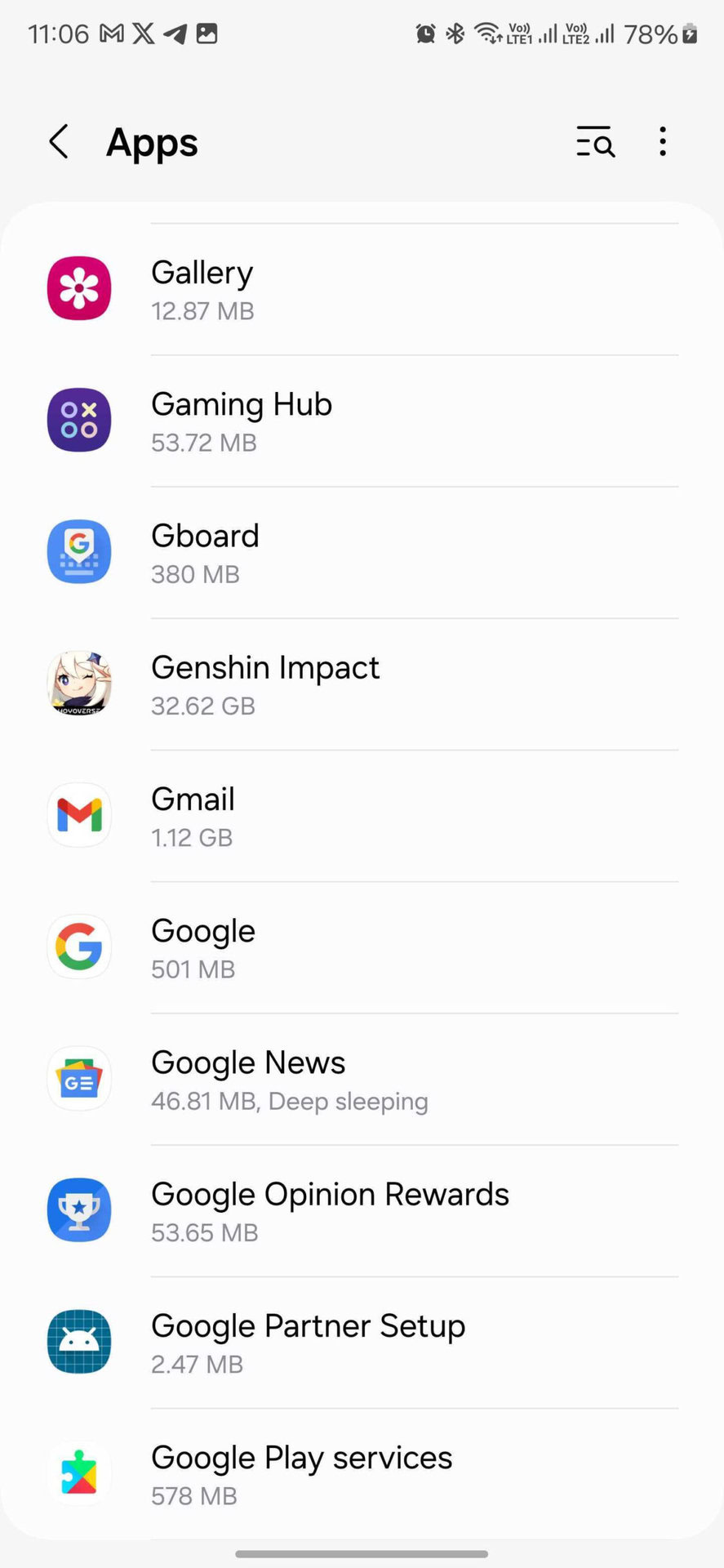Google app in app settings One UI