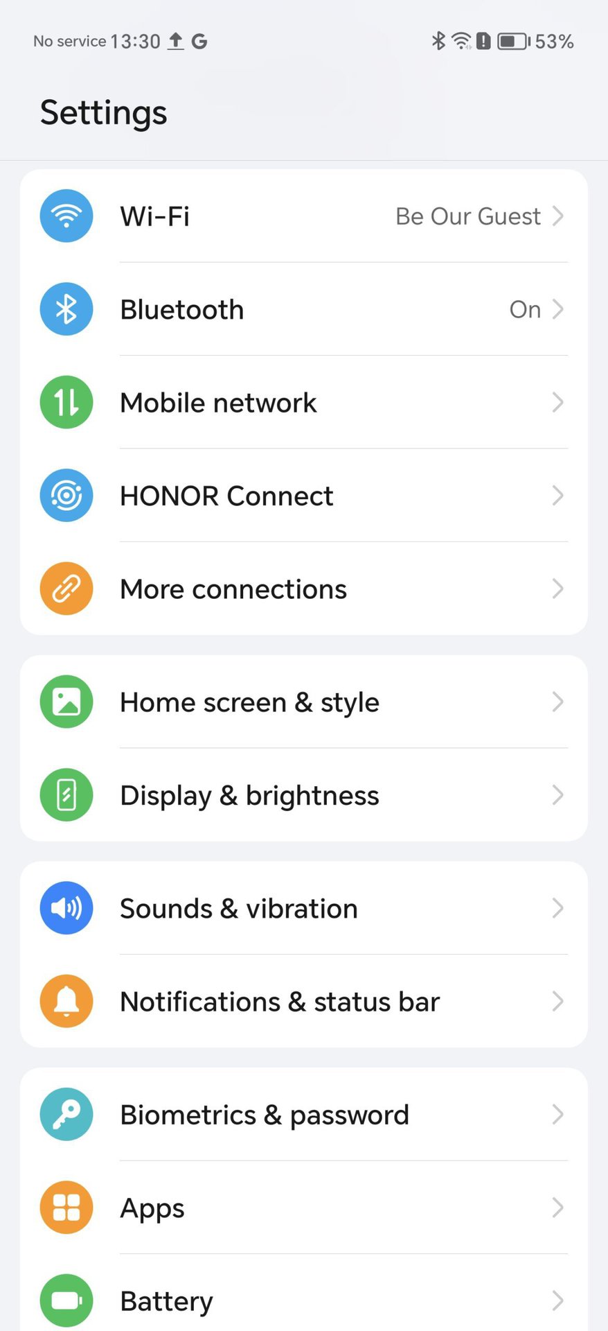 Honor Magic 6 Pro settings menu UI